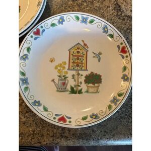 ALCO Industries Edison Plate Birdhouse Garden Flowers 10.5" Cottagecore Set of 4